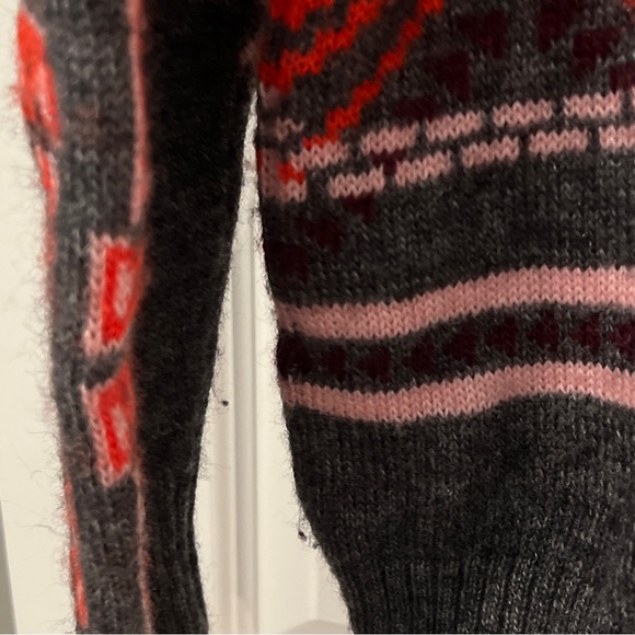 J CREW Abstract Fiar Isle Nordic Sweater M preppy grey red mohair wool blend - Picture 15 of 16